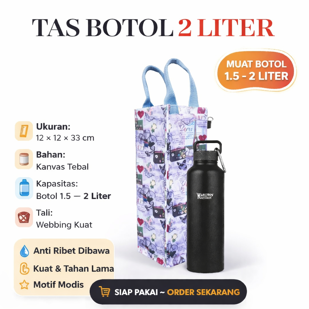 tas botol minum 2 liter tas jinjing kanvas kecil  tas souvenir kanvas