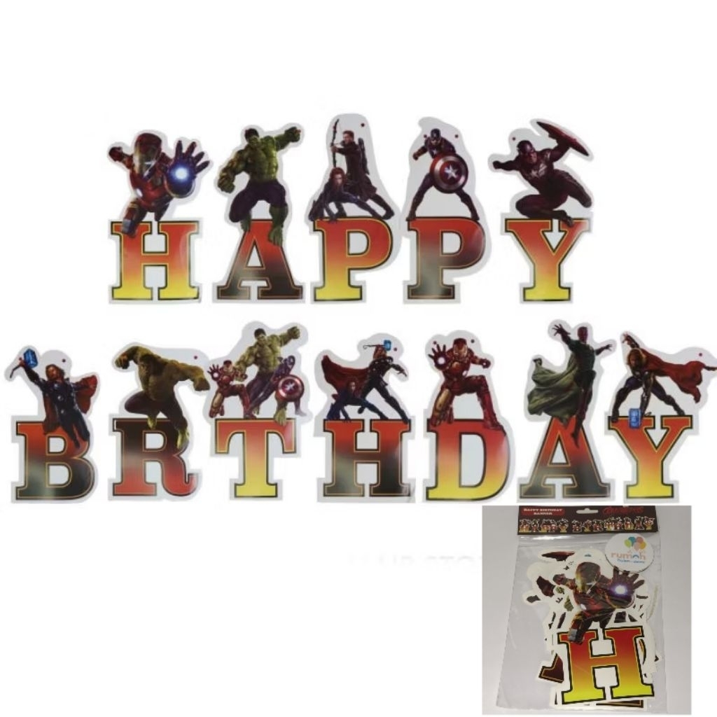 BANNER HAPPY BIRTHDAY KARAKTER AVENGERS / BANNER ULANG TAHUN KARAKTER AVENGERS / BUNTING HAPPY BIRTH