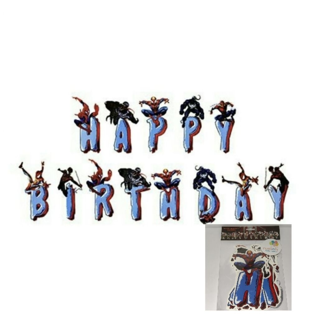 BANNER HAPPY BIRTHDAY KARAKTER SPIDERMAN / BANNER ULANG TAHUN KARAKTER SPIDERMAN / BUNTING HAPPY BIR