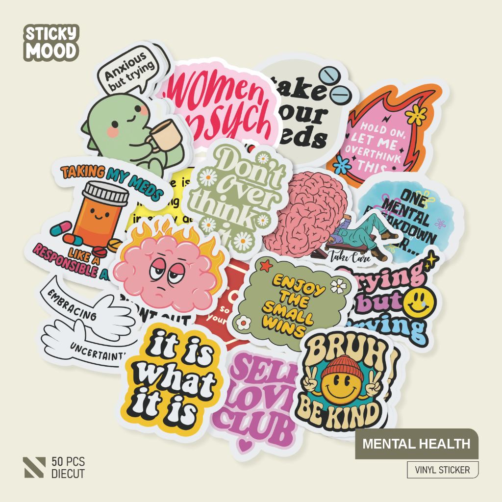 50 Pcs Sticker Mental Health Waterproof (HP, Laptop, Buku, Tumblr)