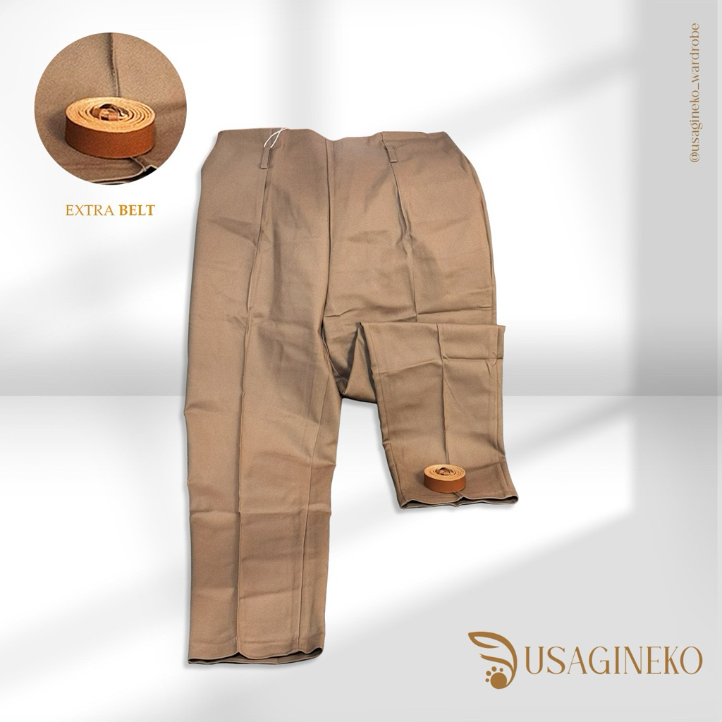 Celana katun by Upgrade dengan belt warna khaky