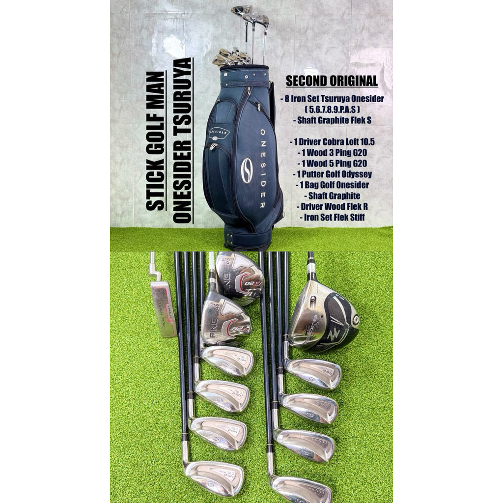 Paket Stick Golf Tsuruya Onesider Fullset Bag Golf Bekas Original