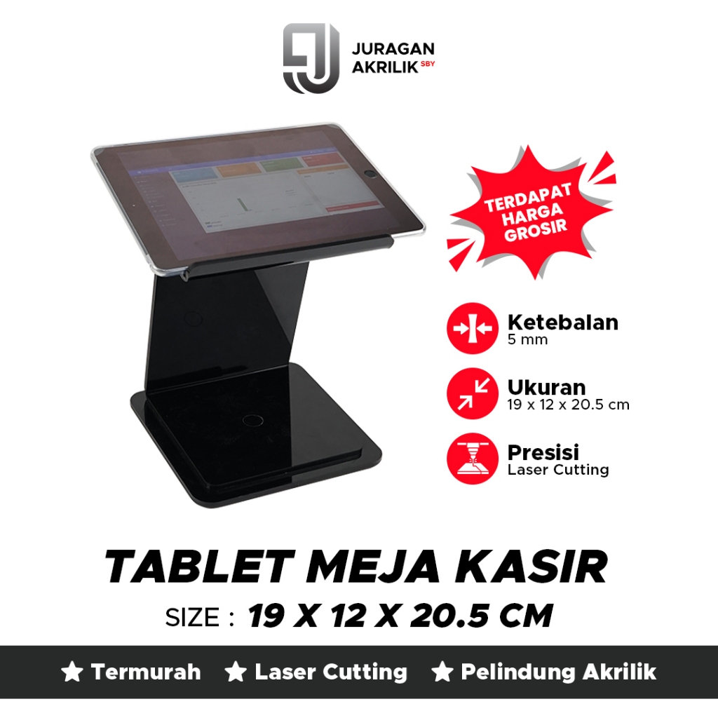 Standing Tablet Kasir Akrilik 5mm | Dudukan iPad & Tablet Meja Kasir | Stand POS Premium
