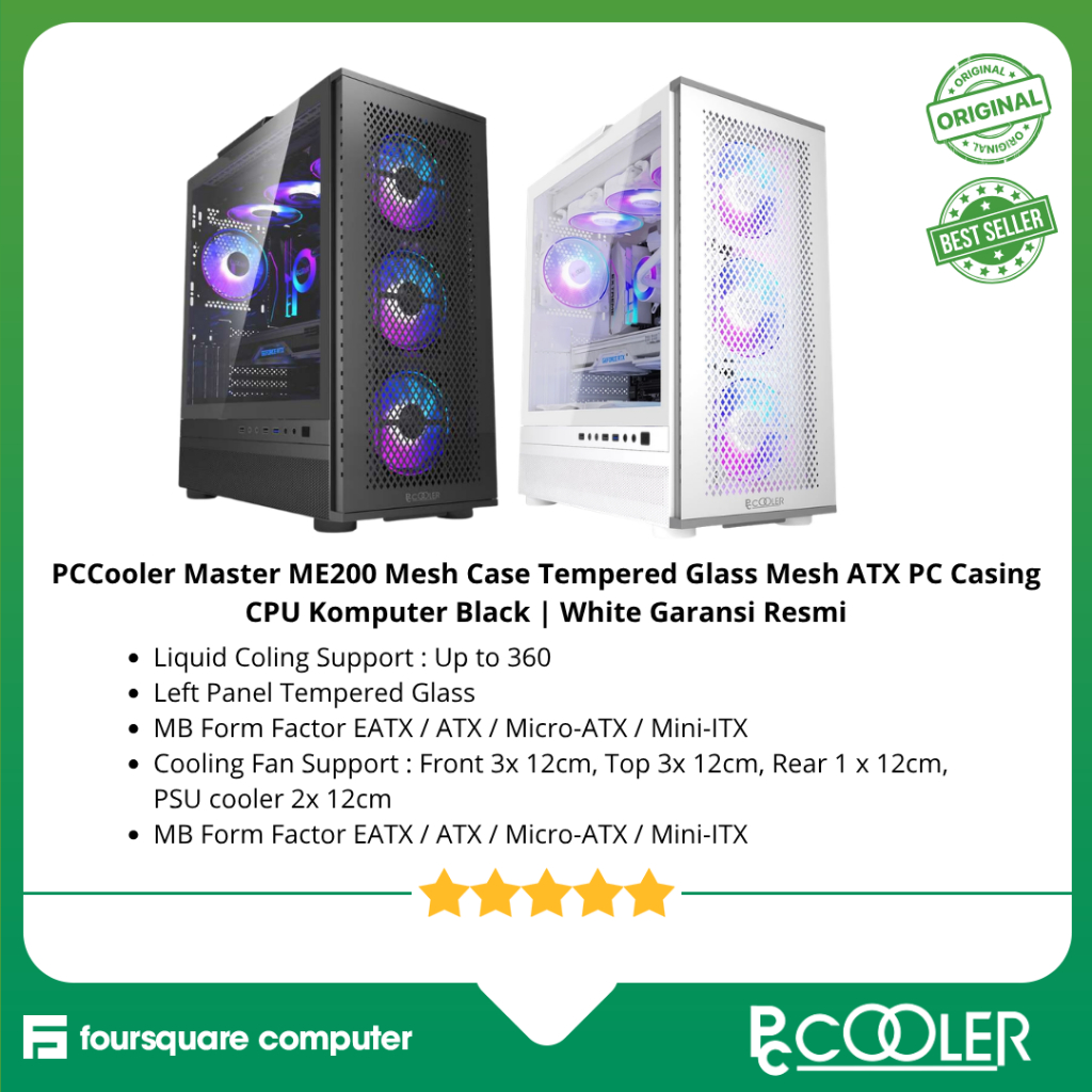 PCCooler Master ME200 Mesh Case Tempered Glass Mesh ATX PC Casing CPU Komputer Black | White Garansi
