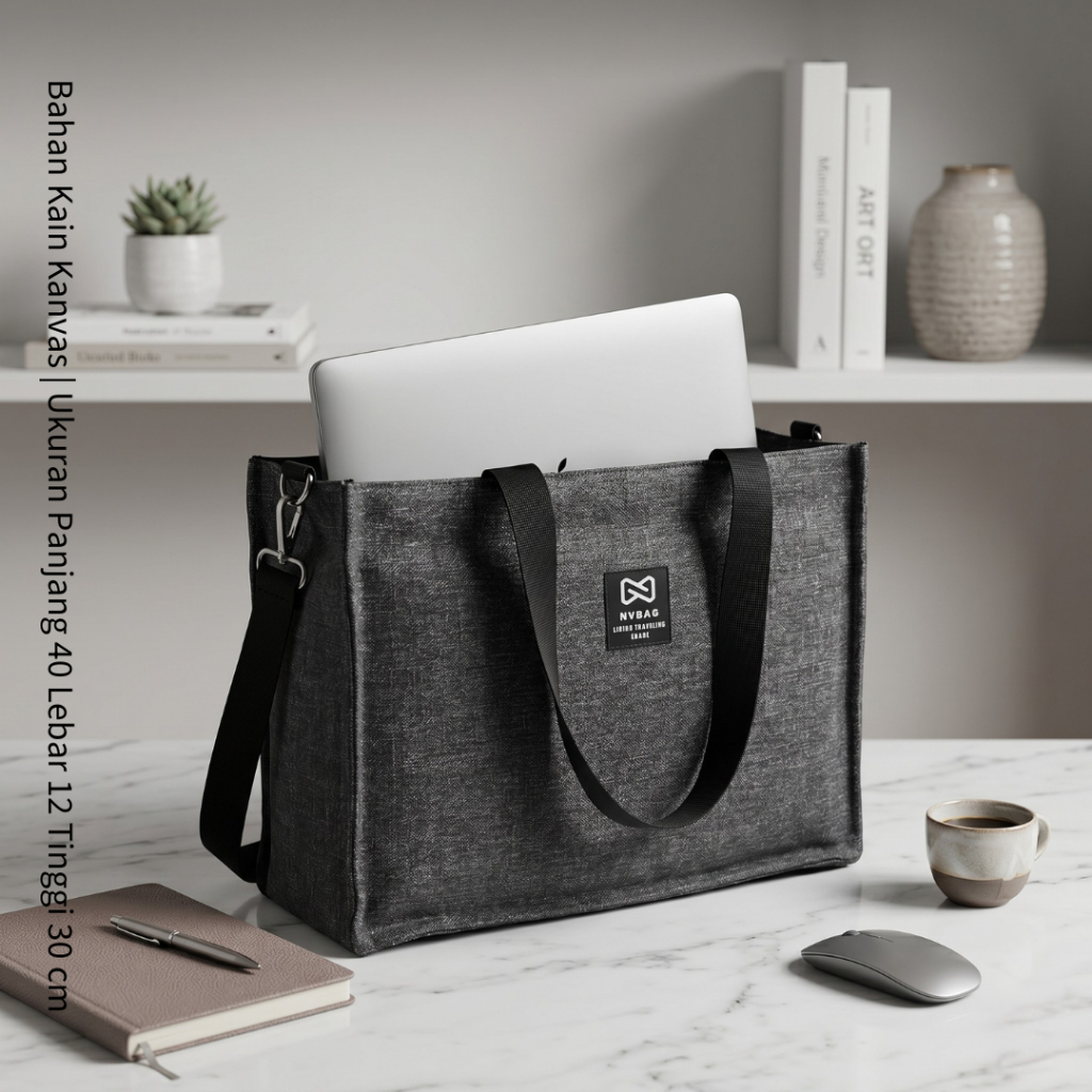 TAS TOTE LAPTOP KANVAS NVBAG PREMIUM MULTIFUNGSI UNISEX - TAS SELEMPANG TOTE BAG SERBAGUNA SEMARANG