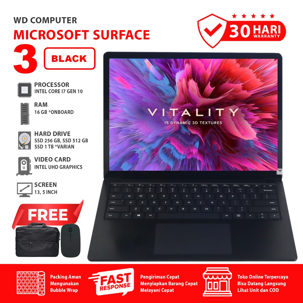 Microsoft Surface 3 Touchscreen Core  i7-1065G7 16GB SSD Cepat I Bonus Mouse Dan Tas