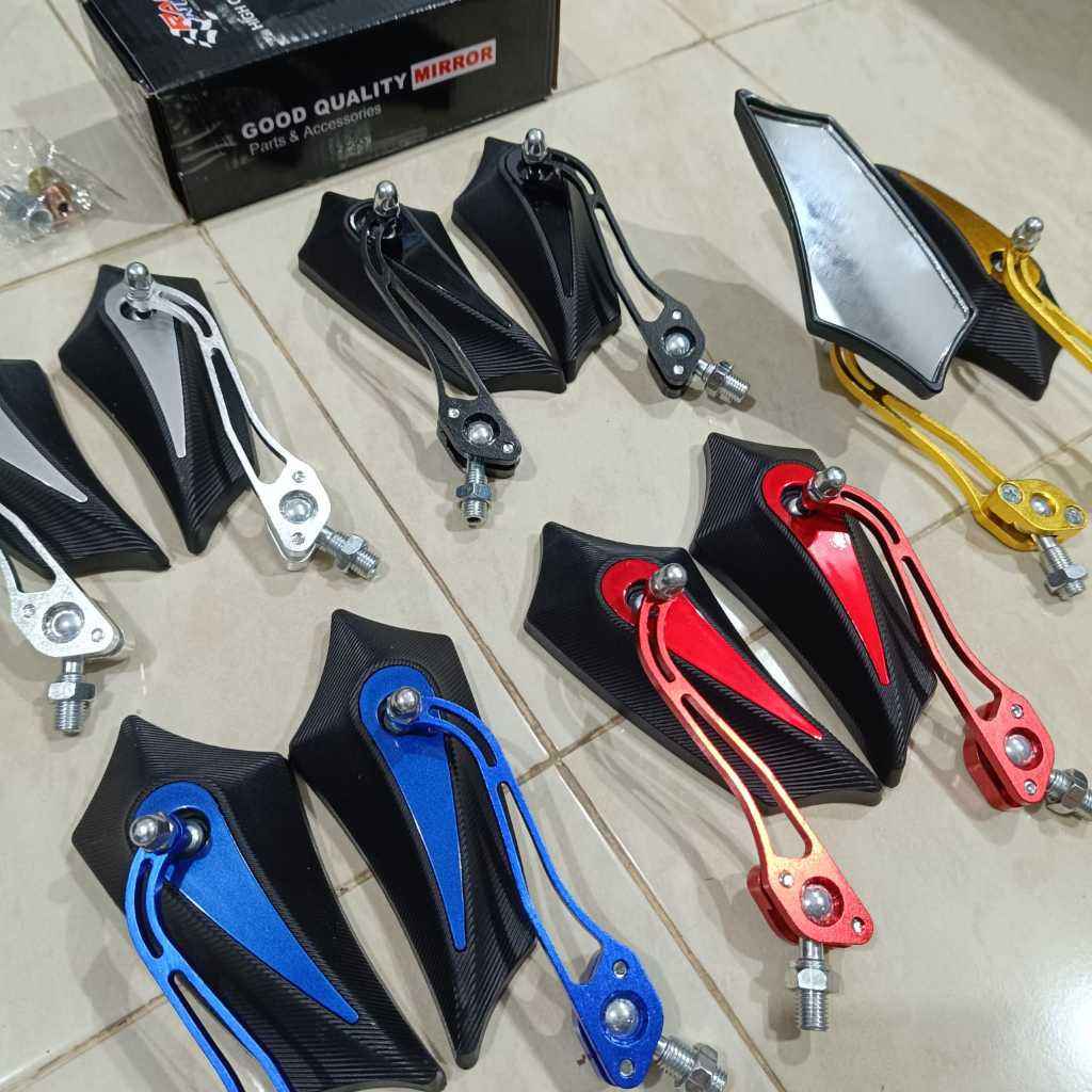 Big Promo (Cod) Harga Sepasang Spion Motor Batman Model Lipat Universal Drat 14 Merah Biru Gold