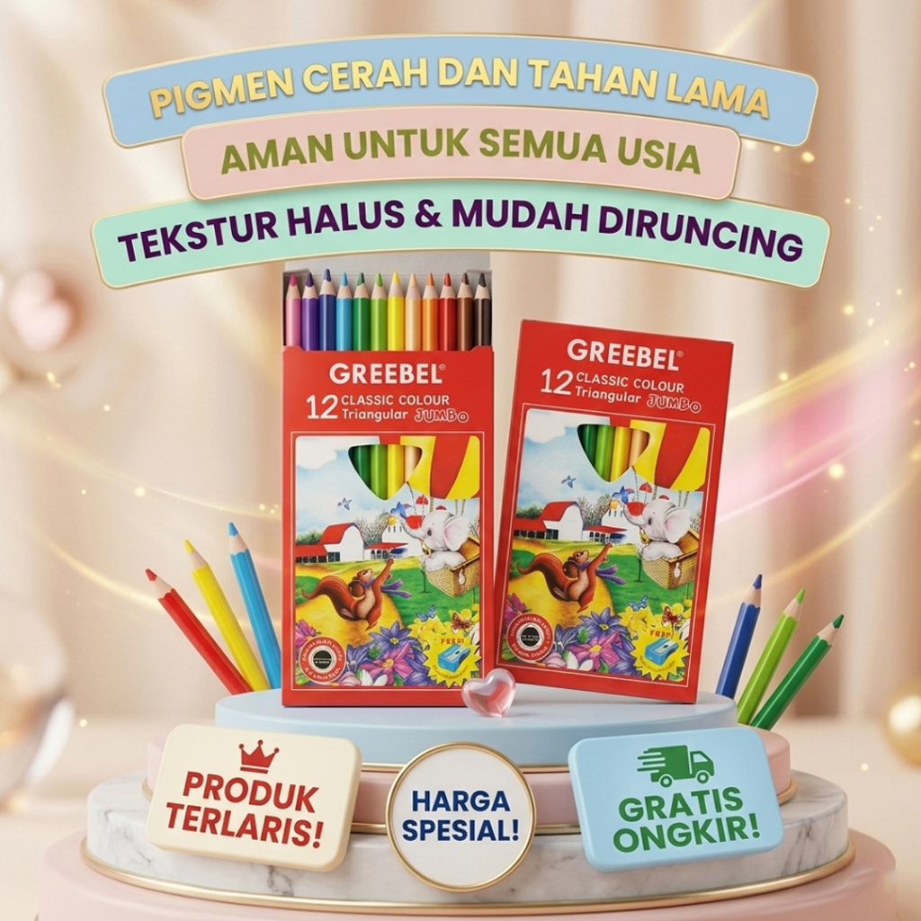 Pensil Warna Greebel 12 Warna Jumbo ( Set ) Original Triangular Classic Pencil 2812