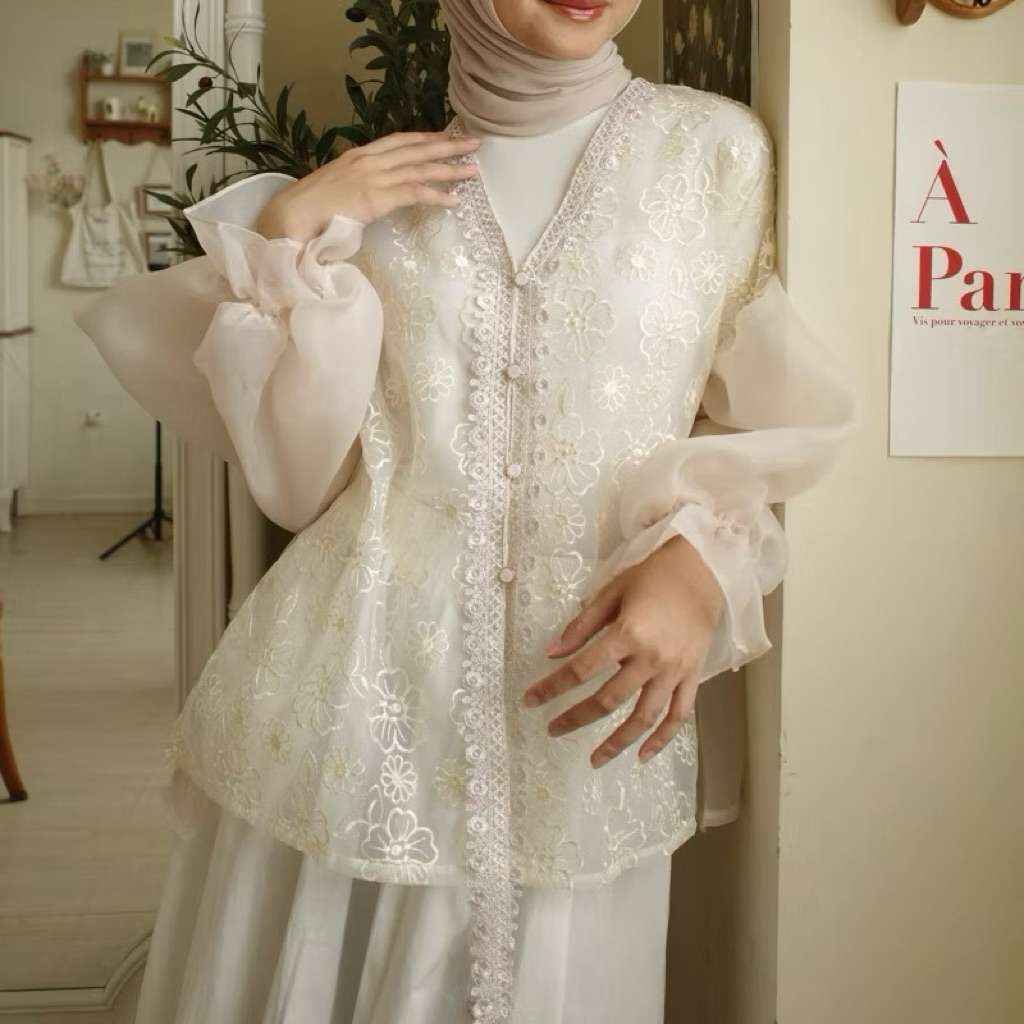 LALUNA Organza Outer Atasan Organza Bordir kombinasi Renda