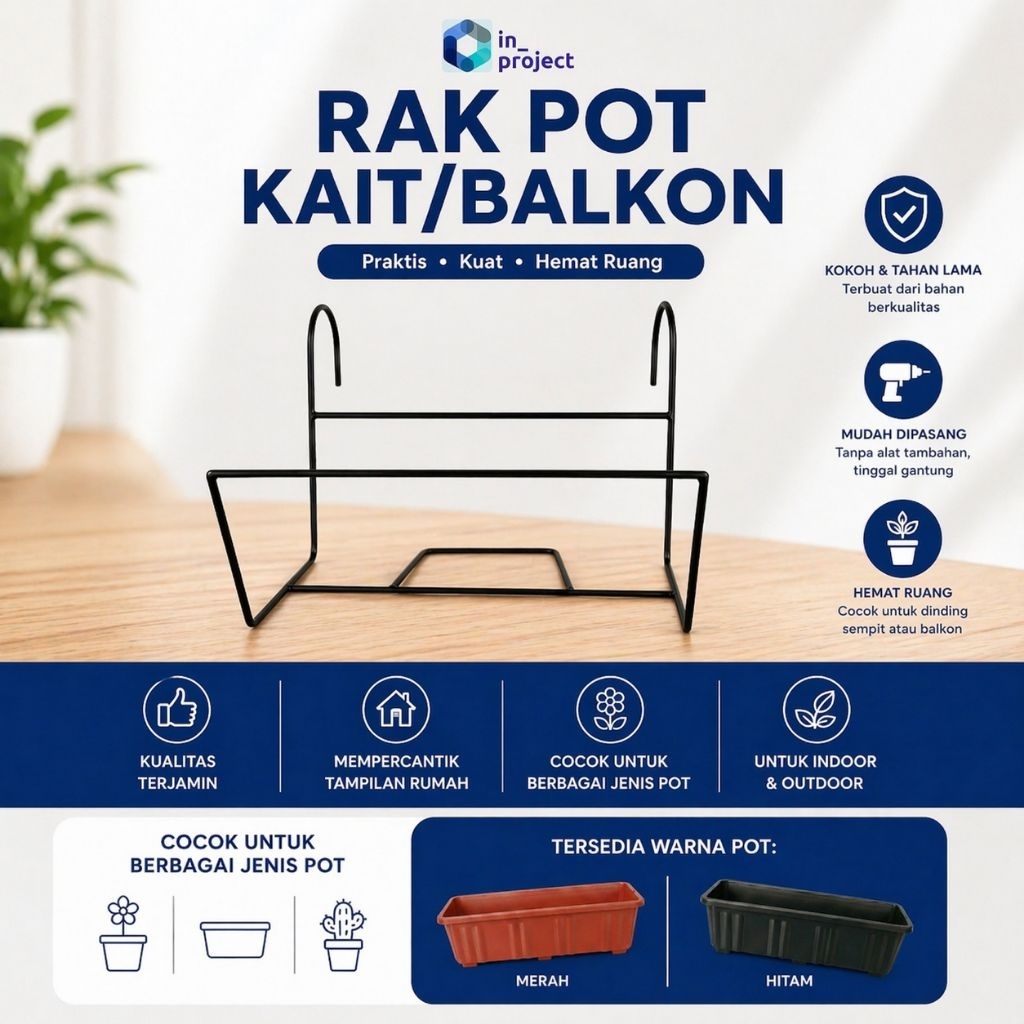 Rak Gantung Besi Untuk Pagar/Balkon dan rak tempel dinding + Pot Panjang Rak Pot besi gantung rak ga