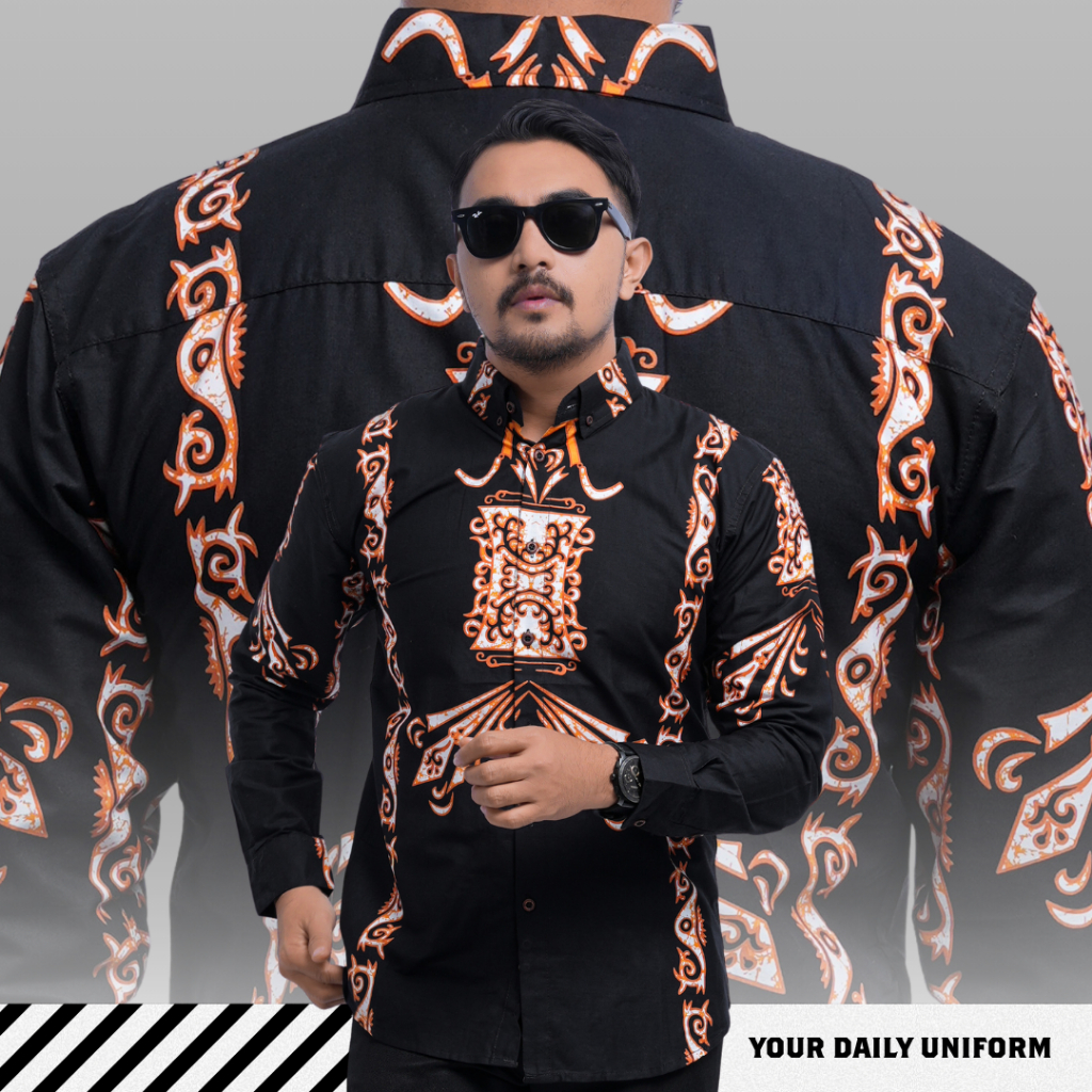 DGM Kemeja Batik Pria Premium Lengan Panjang Motif Belati Hitam 1234
