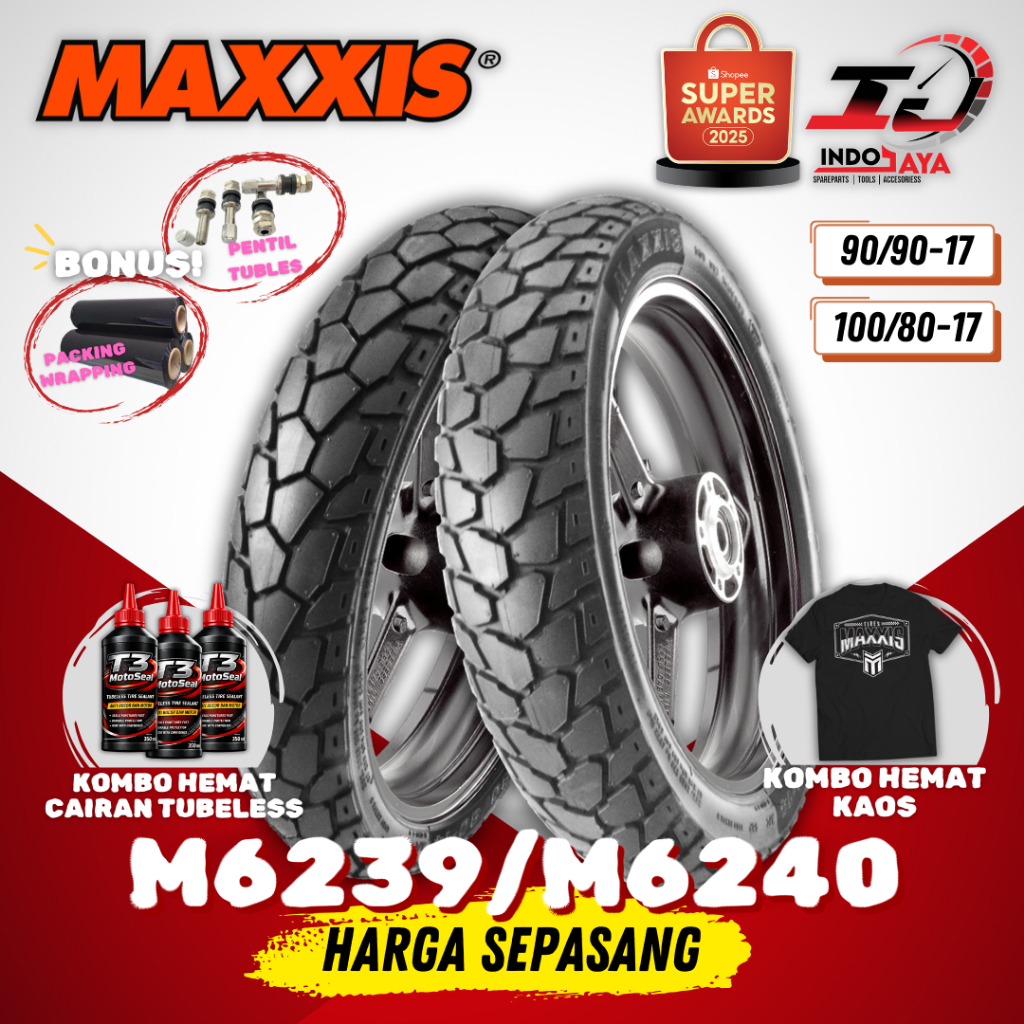 [PAKET MURAH SEPASANG] BAN MAXXIS M6239 / M6240 TUBELESS (90/90-17 & 100/80-17) M-6239 / M-6240 BAN 