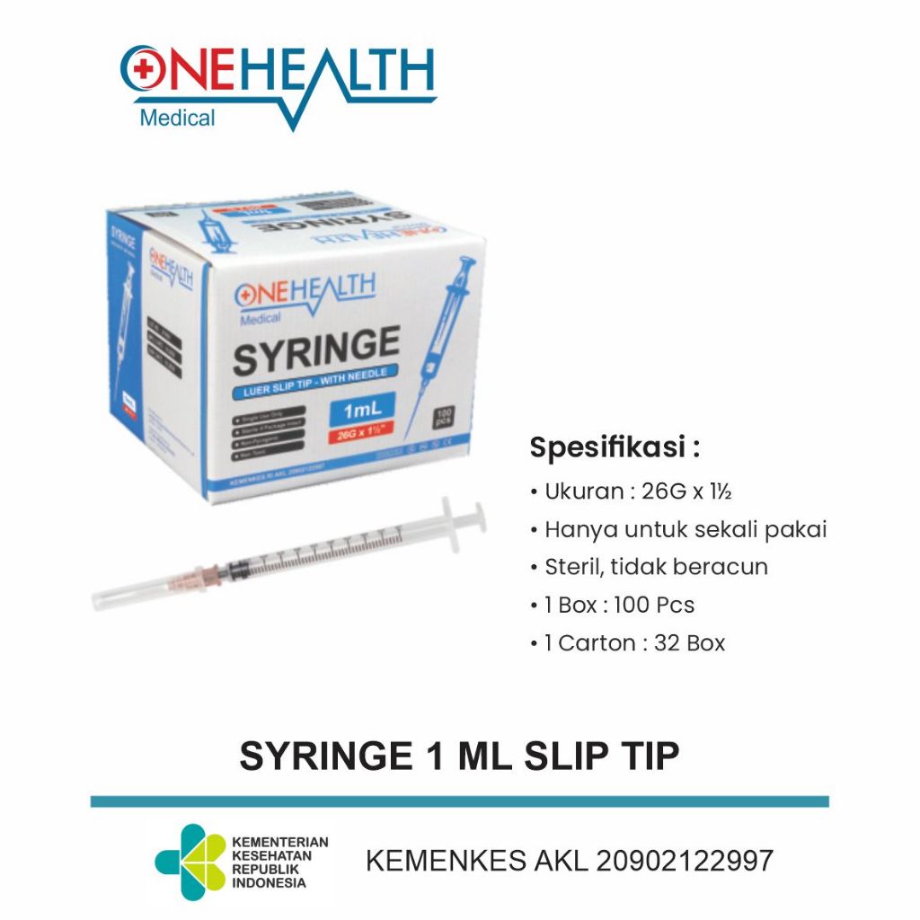 Disposable Syringe Onehealth 1ml Spuit 1cc - Jarum Suntik Suntikan 1 cc