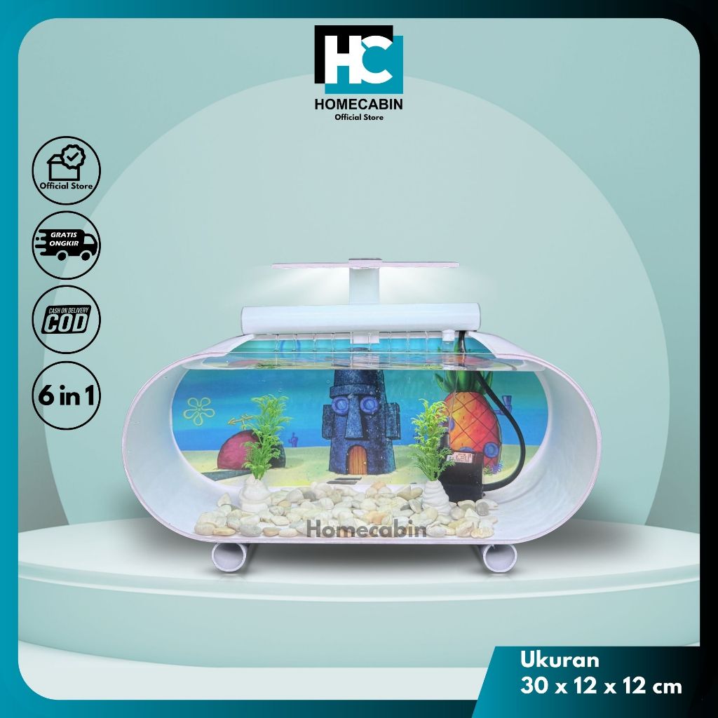 Homecabin - Aquarium Mini Fullset Dengan Air Terjun / Aquarium Akrilik / Aquarium Minimalis Fullset 