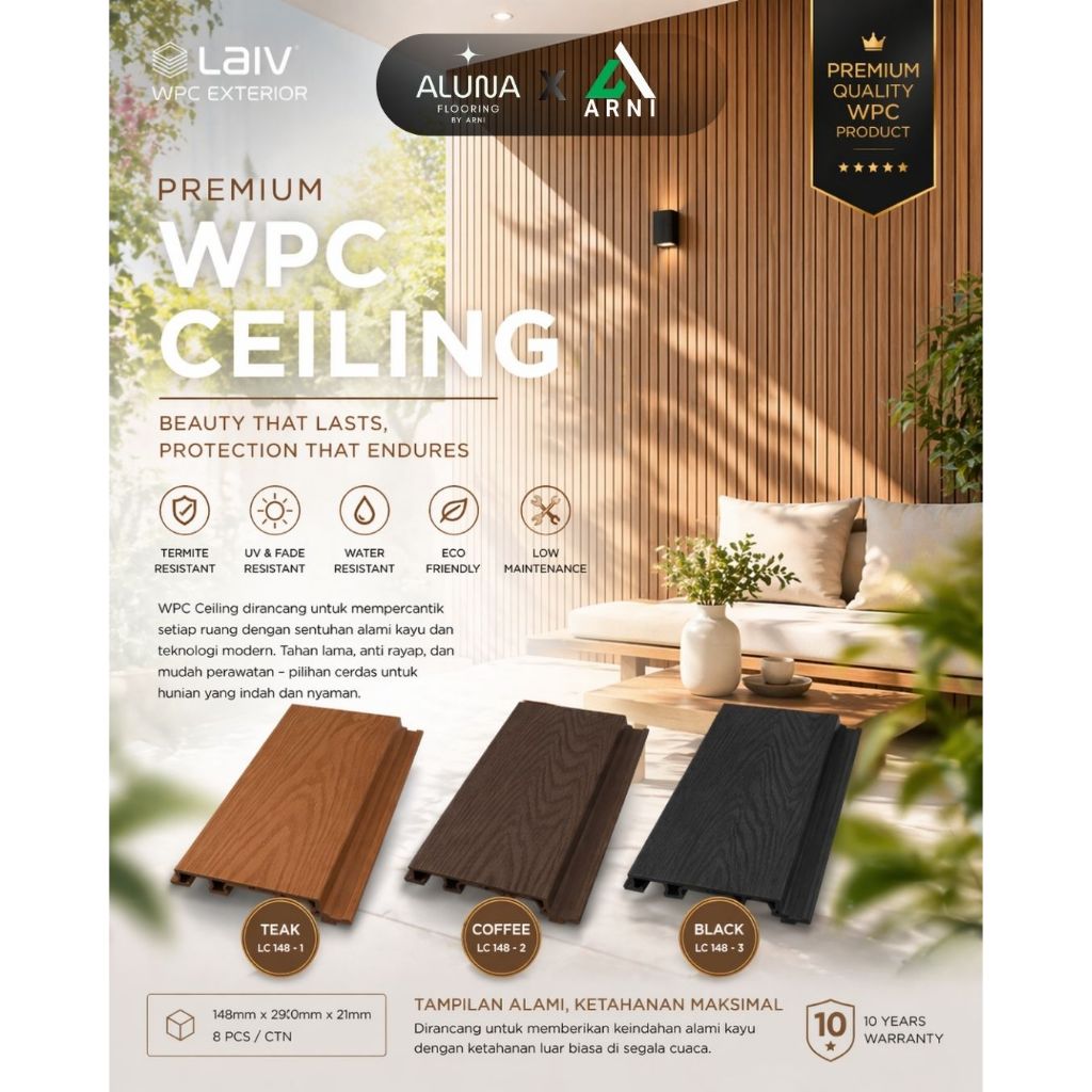 WPC CEILING LAIV SERIES | Atap Atap Rumah WPC| CEILING Plafon Motif Wood | Dekorasi Rumah |