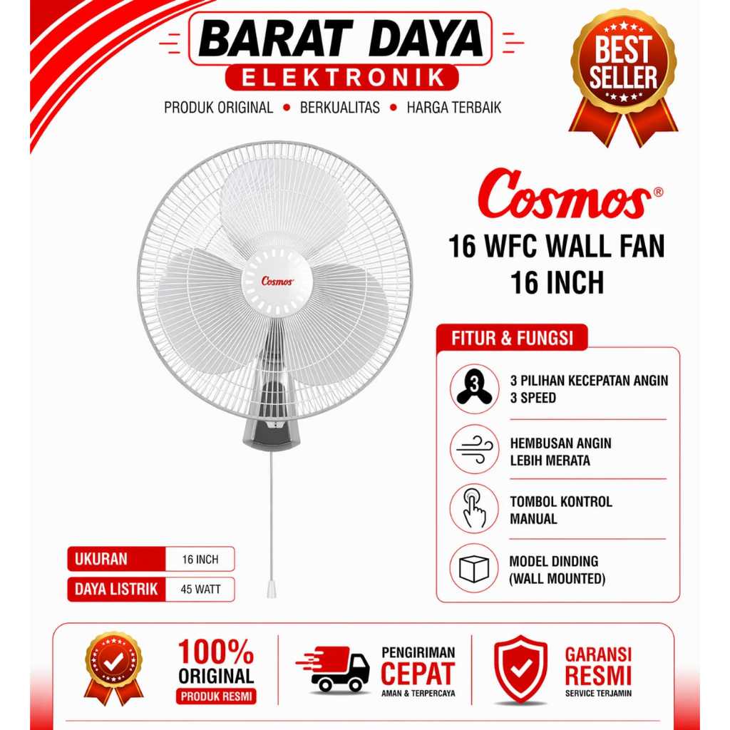 COSMOS Kipas Angin Dinding Wall Fan 16 inch - 16-WFC Kipas Cosmos Tempel