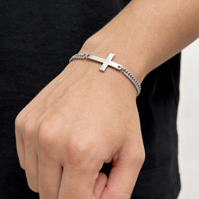 gelang titanium rantai konektor salib silver elegan pria wanita anti karat anti luntur terbaru cod