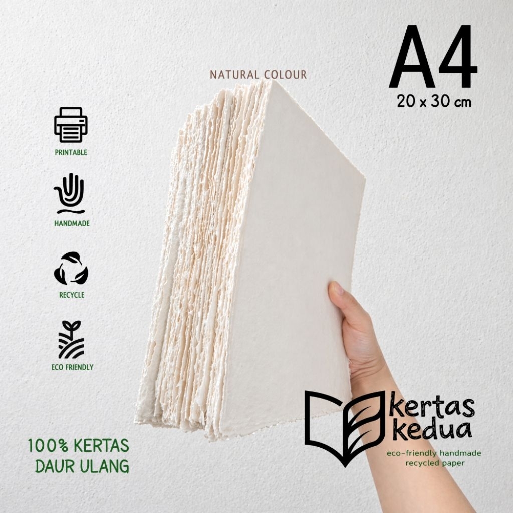 Kertas daur ulang A4 warna NATURAL / handmade/ bisa print/ recycled paper