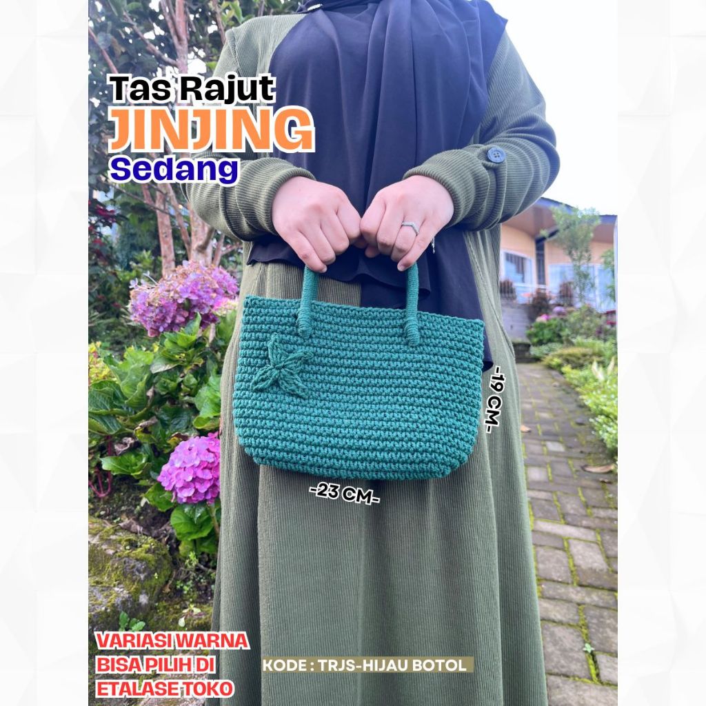 Tas Rajut Jinjing Wanita Sedang - Warna Hijau Botol