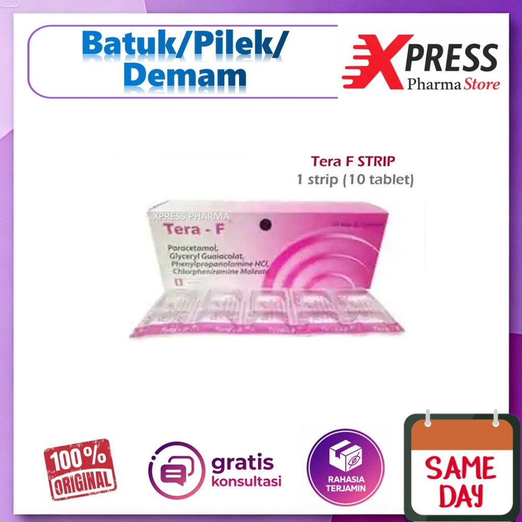 - ApObat - Tera F STRIP isi 10 Tablet Obat Batuk Pilek Panas Demam Sakit Kepala Pusing Flu Tera-F Te