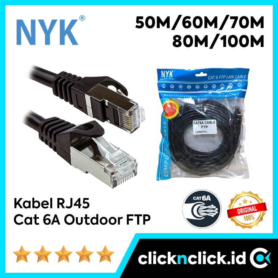 NYK Outdoor - Kabel LAN RJ45 Cat6A - 50M / 60M / 70M / 80M / 100M Meter FTP Cat 6A Internet Ethernet