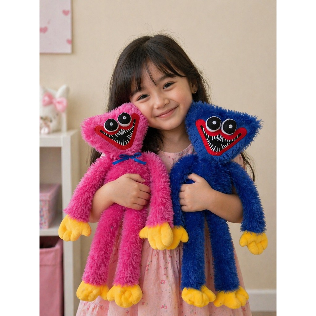 Boneka Plush Huggy Wuggy Biru - Lembut, Aman untuk Anak, Desain Rapi
