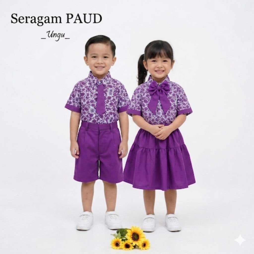 Seragam Batik Anak Sekolah Paud Nasional Warna Ungu