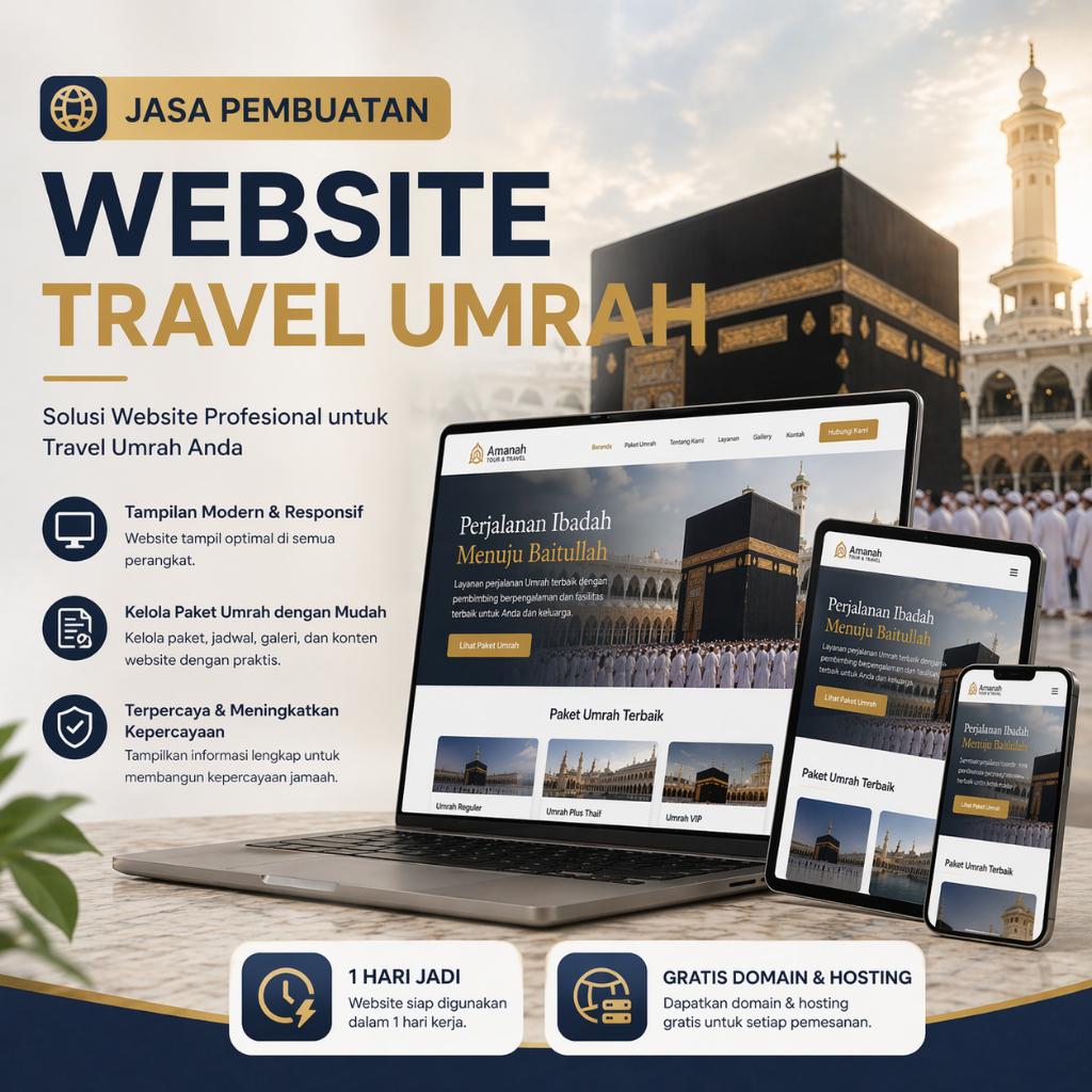 Website Travel Umroh - Gratis Domain & Hosting - 1 Hari Jadi - Web Umroh - Web Haji - Jasa Buat Web 