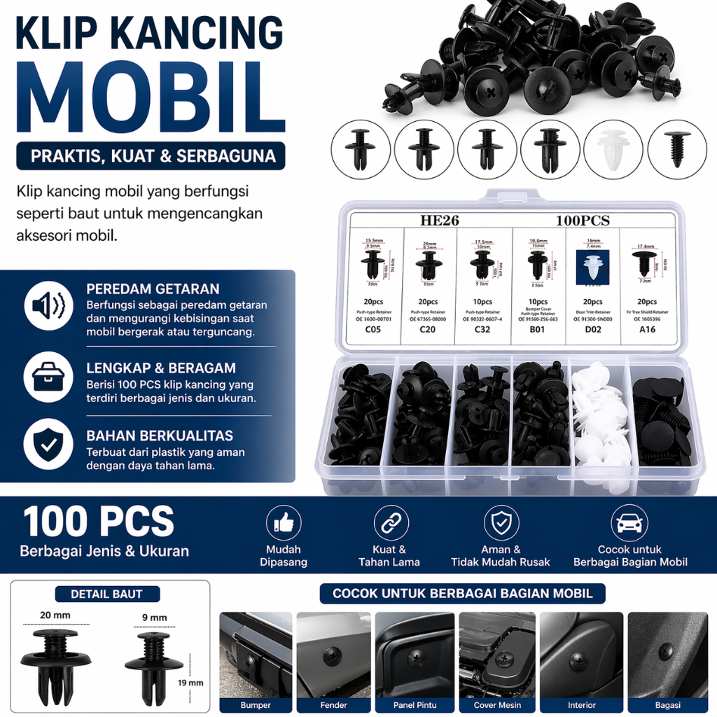 BAUT RIVET MOBIL UNIVERSAL KLIP BUMPER BAUT BODY MOBIL MOTOR SERBAGUNA Klip Clip Kancing Body Motor 