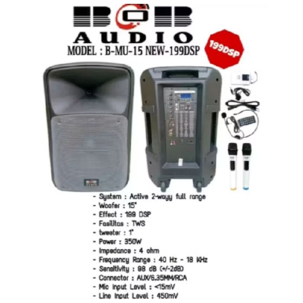 Speaker Portable BOB BMU 15 New 199 Dsp 15 inch ORIGINAL