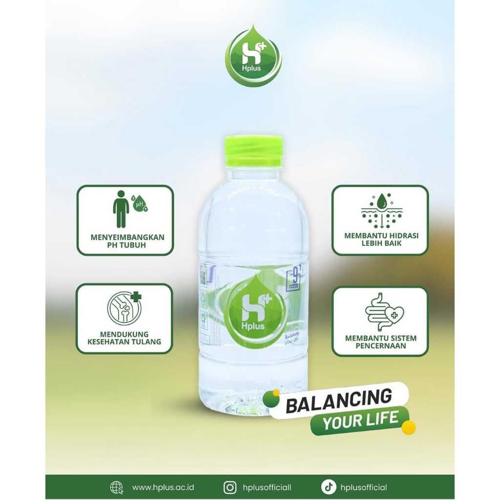 Air Alkali Hplus pH 9+ 330ml | Air Ionisasi Sehat | Hidrasi Optimal | Alkaline Water Premium