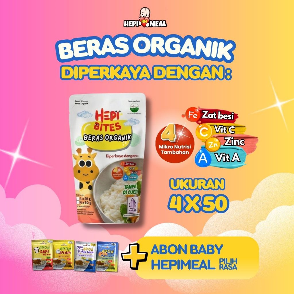 Hepi Meal Beras Organik FREE ABON BABY HEPI MEAL RENCENG | Mpasi Homemade Terfortifikasi Tekstur Bub