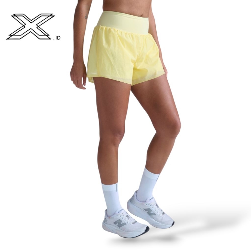 2xu Aero Hi-Rise 2-in-1 3 Inch Shorts Lemon Ice Lemon Reflective