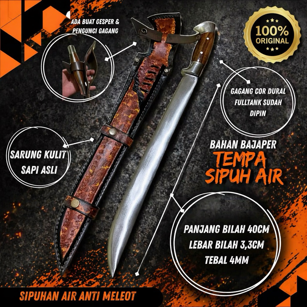 Golok Sembelih Juleha Bandung Super Tajam Baja Per Asli 40cm | Sarung Kulit Sapi | Handle Duralium