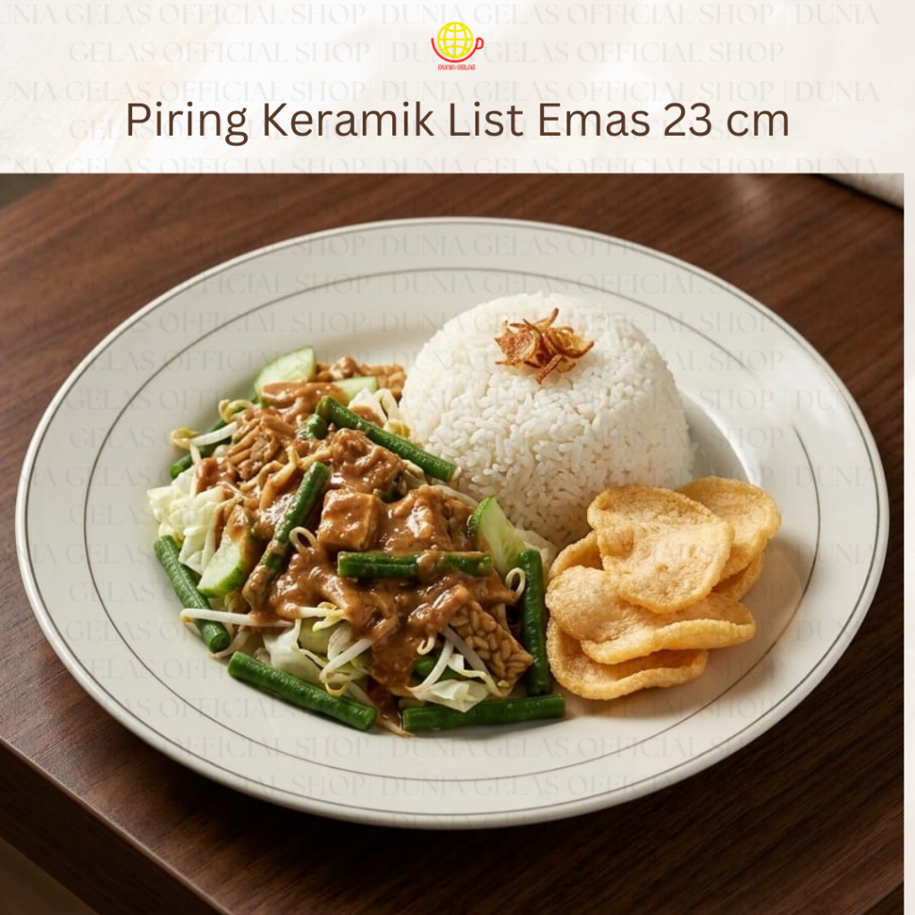 Piring Keramik List Emas 23 cm / Piring Makan Murah / Piring Makan Keramik