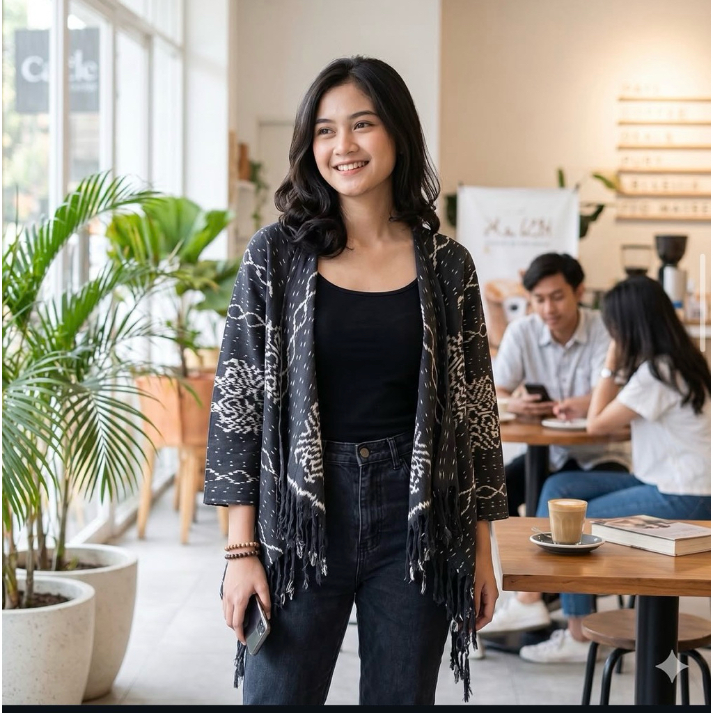 baju tenun outer wanita, outer batik tenun wanita, baju kerja kantor tenun batik