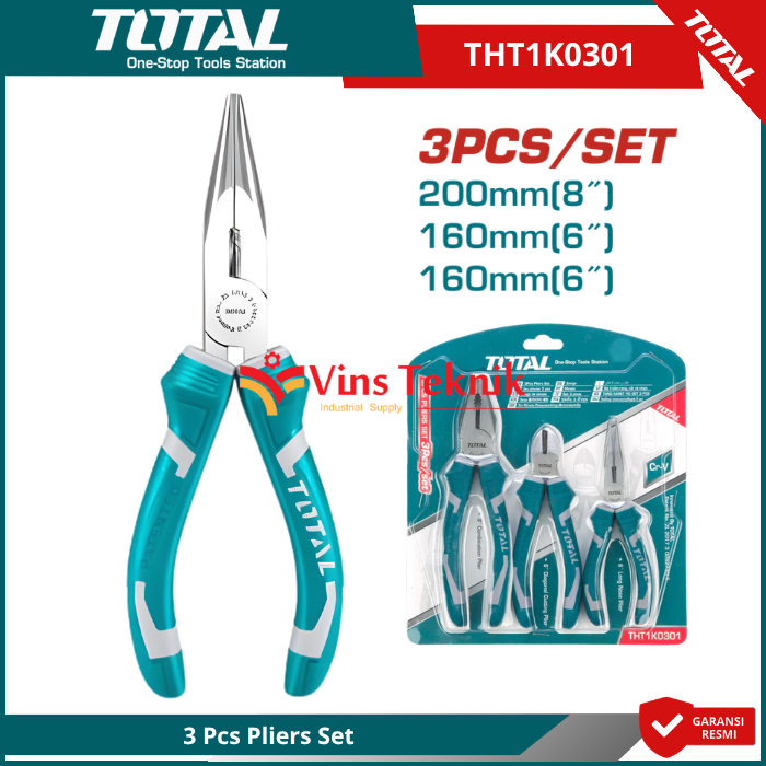 TOTAL THT1K0301 Tang Set 3 Pcs Pliers Set Tang Kombinasi Tang Potong Tang Lancip