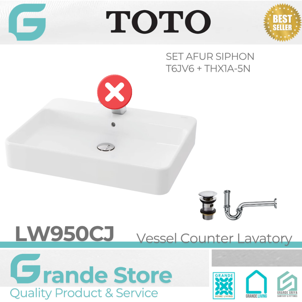TOTO LW950CJ Wastafel Meja Keramik Counter Vessel Lavatory Set Afur Siphon