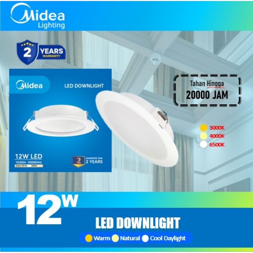 MIDEA LED DOWNLIGHT 12W, 3000K/4000K/6500K