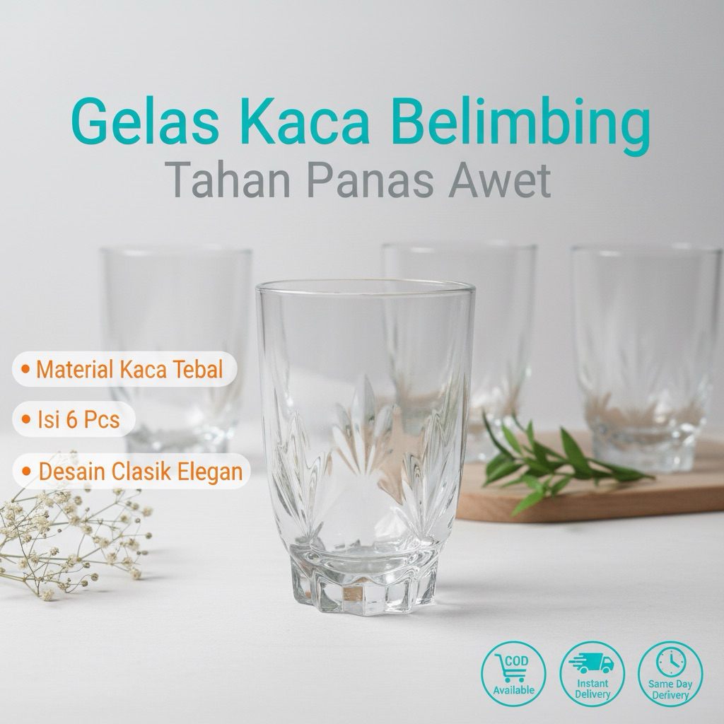 Gelas Kaca Air Minum Tahan Panas Dingin / Gelas Kaca Lusinan
