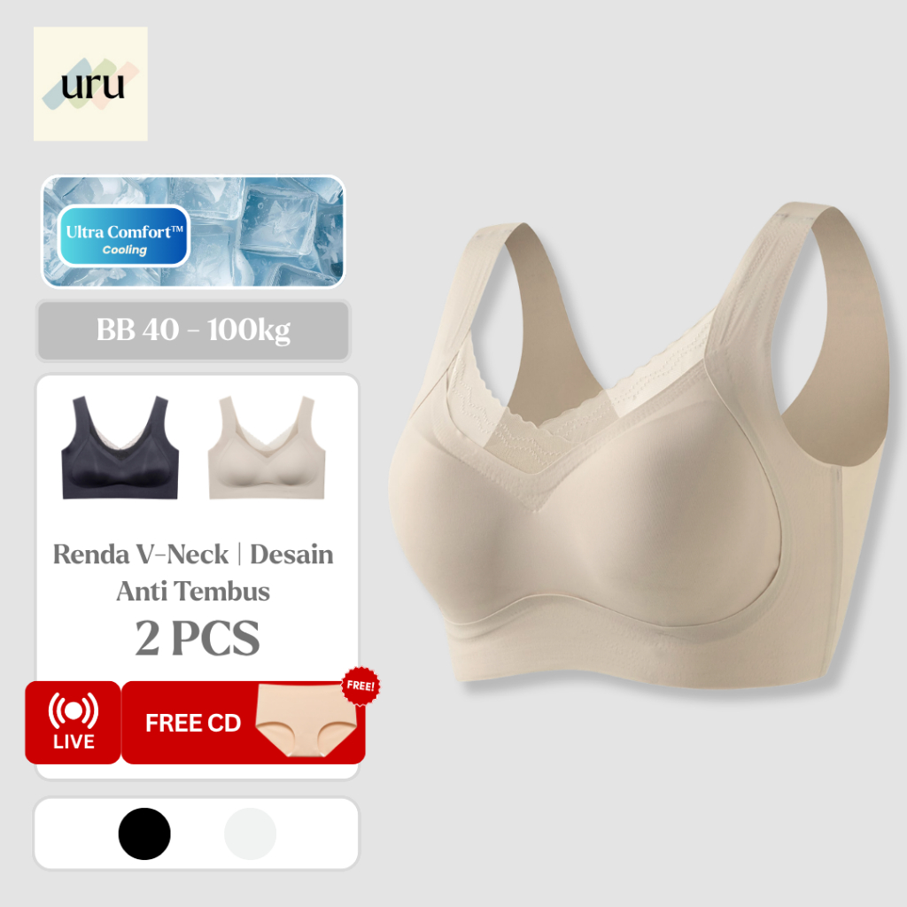 URU [2PCS] Bra Renda Minimizer Ringan Lebar Jumbo Tanpa Kawat