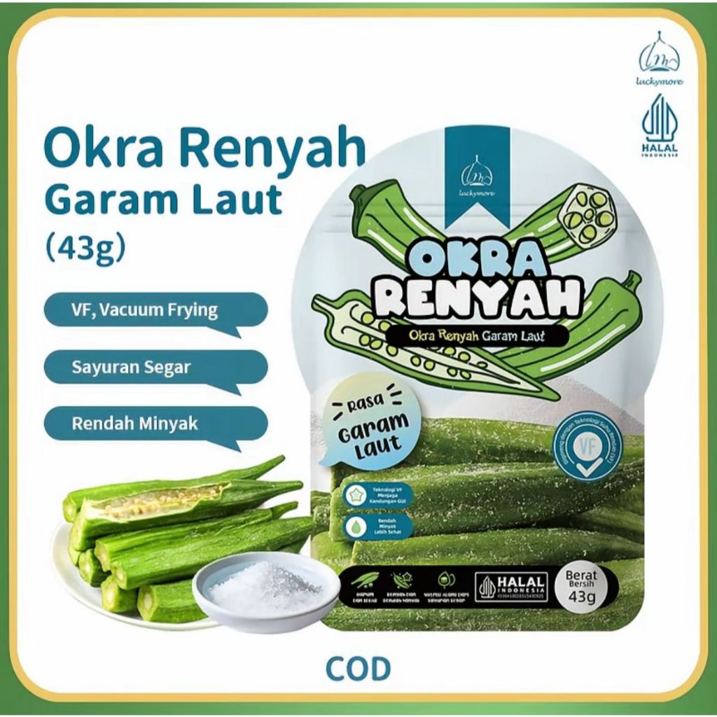 [Luckymore] HALAL Okra Renyah 43gr, Keripik Okra Okra Renyah Cemilan Sehat Kripik Okra Keripik Sayur