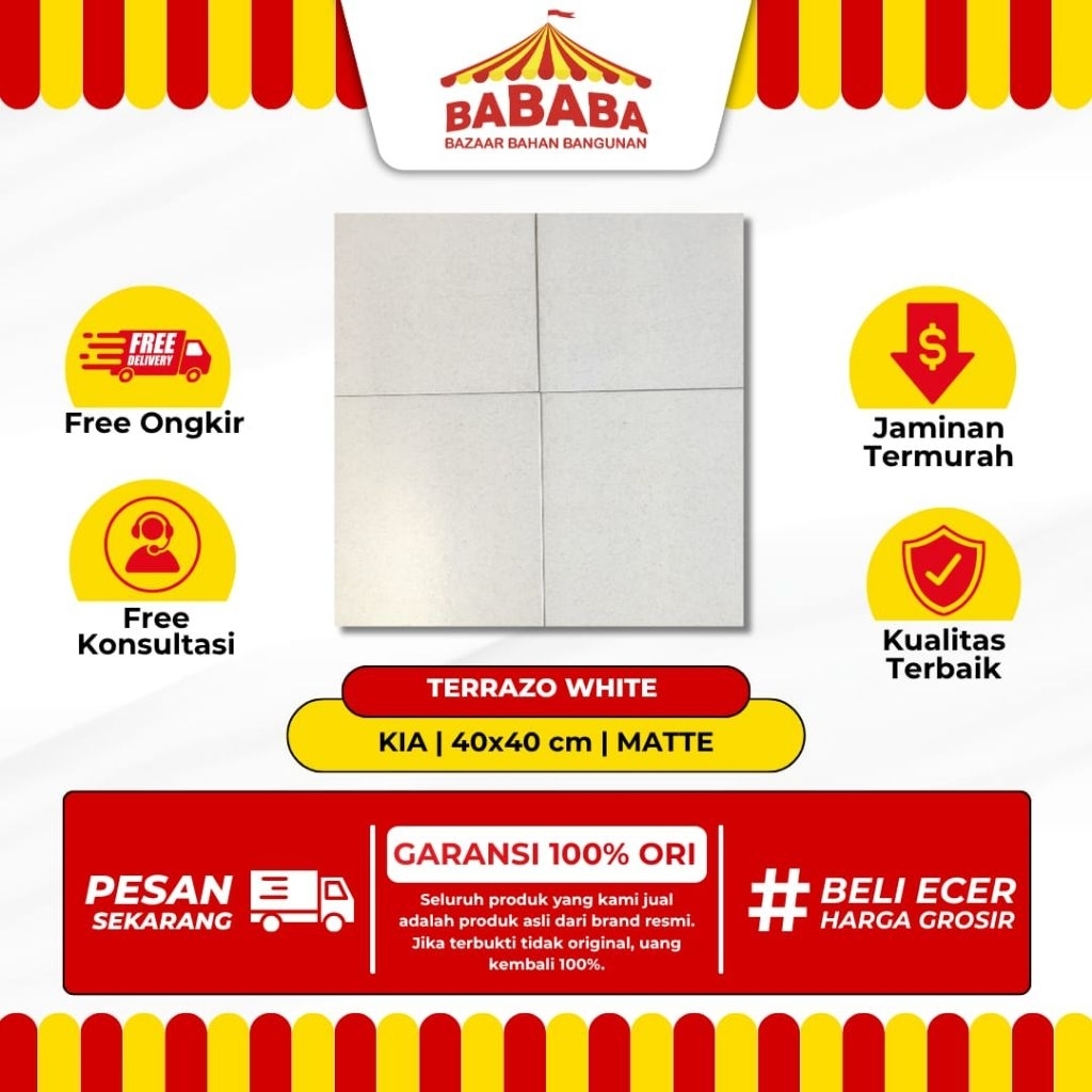 Keramik Lantai Ukuran 40x40 KIA Terazzo White I Motif Terazzo Matte Drop Keramik Lantai Garasi Outdo