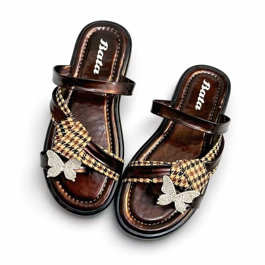 Sandal Teplek Wanita Bata Premium Wedges Platform Detail Kupu-Kupu Cantik (Size 36-40)