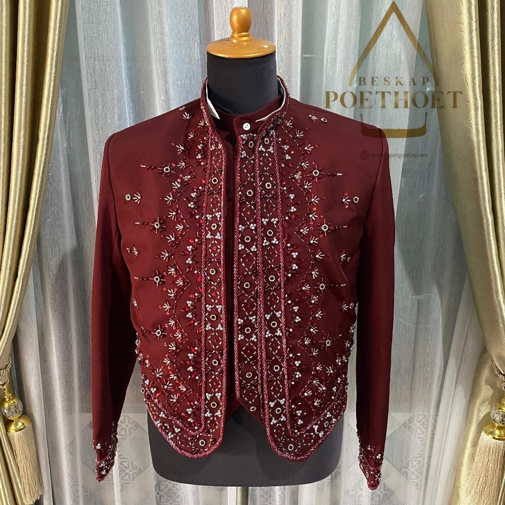 [ Free selop] Beskap pengantin pria || beskap merah maroon payet premium || beskap resepsi || beskap