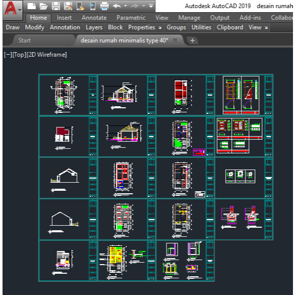 Gambar Kerja Desain Rumah Minimalis Type 40 format dwg