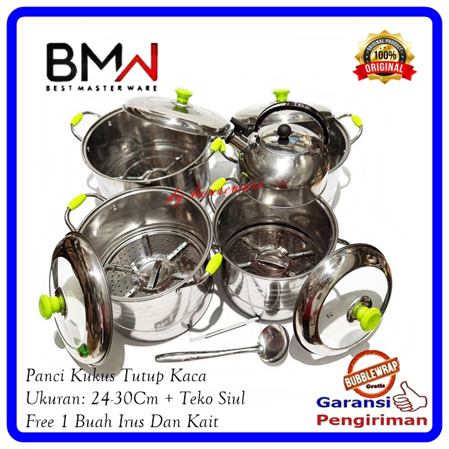 Panci Steamer Dandang Kukus Set  Tutup Kaca Panca Guna Steamer 4 Susun Panci Kukus 24Cm-30Cm Dengan 