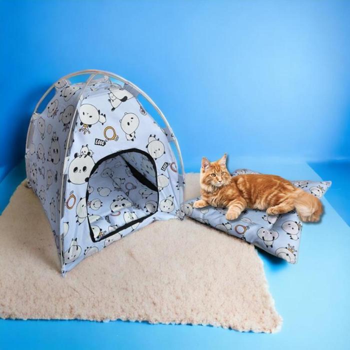 Tenda Rumah Kucing Lipat + Kasur Outdoor Lucu - Tempat Tidur Kucing Anjing Pet Bed - Rumah Kucing