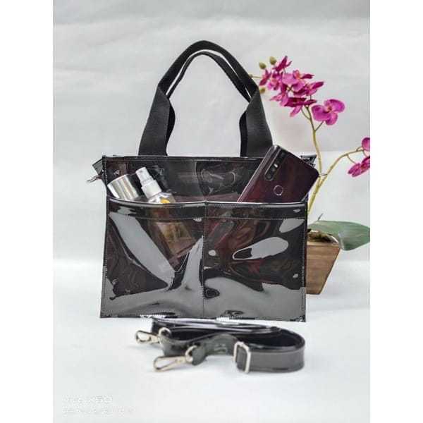 Tas slempang mika pvc hitam/tas slempang new normal/ tas mika 08 bahan tebal