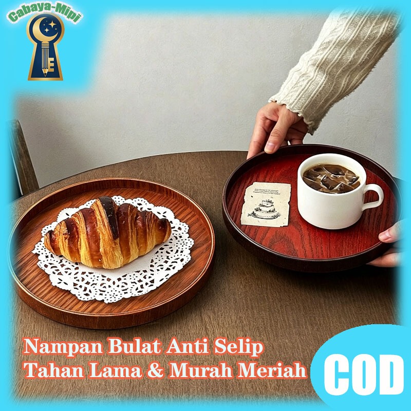Nampan Saji Hotel Anti Slip Ukuran Sedang, Bulat & Kotak, Plastik Alas Karet Multifungsi Cafe Restor